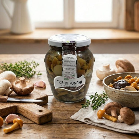 Tris di Funghi in olio di Semi di Girasole in vasetto da 580ml