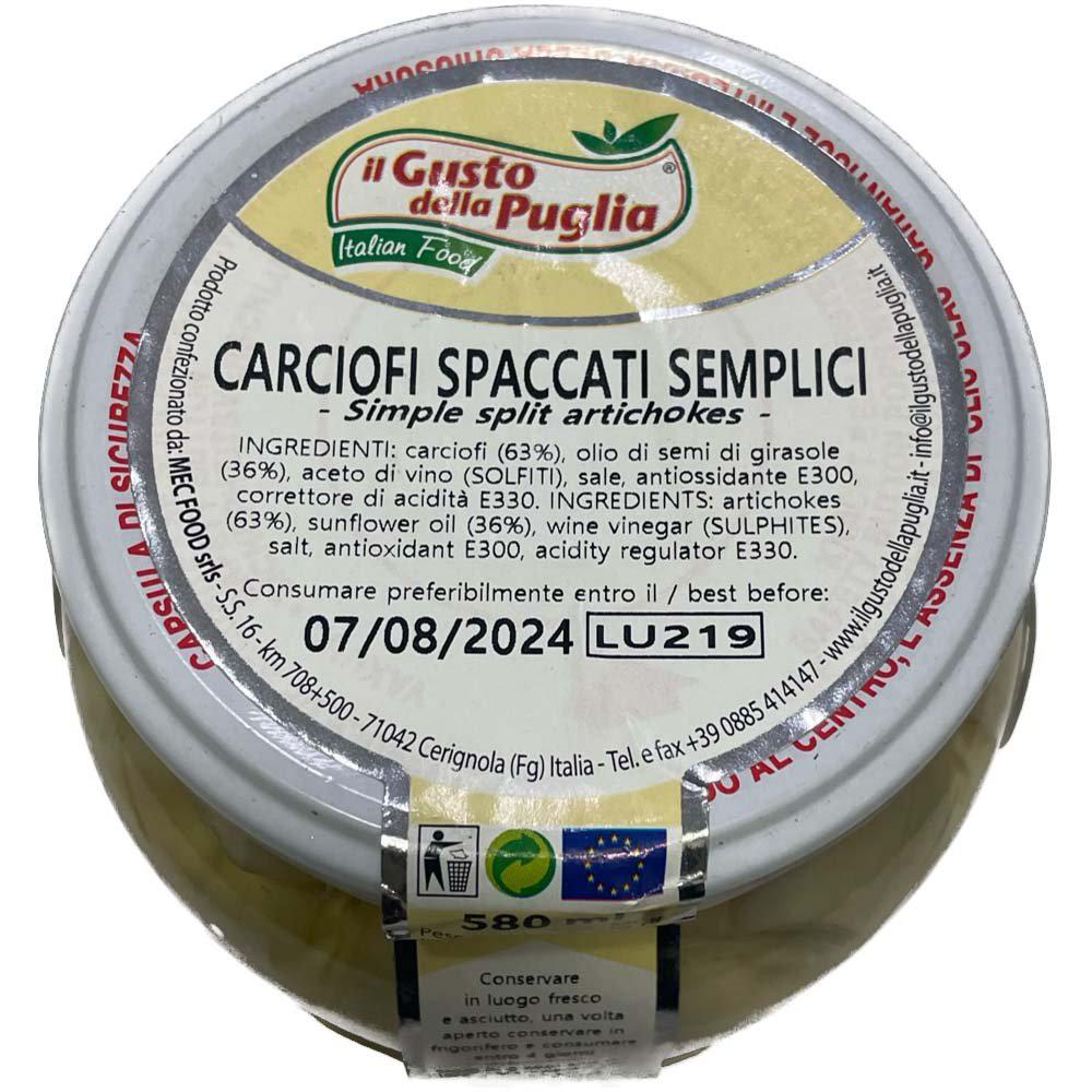 Carciofi Spaccati Semplici in Olio di Semi di Girasole vasetto da 580ml