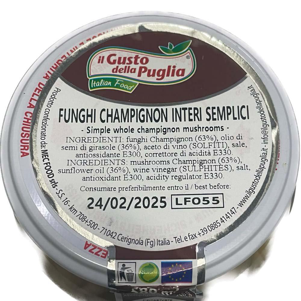 Funghi Champignon interi Semplici in Olio di Semi di Girasole vasetto da 580ml