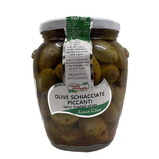 Olive Schiacciate Piccanti in Olio di Semi di Girasole vasetto da 580ml